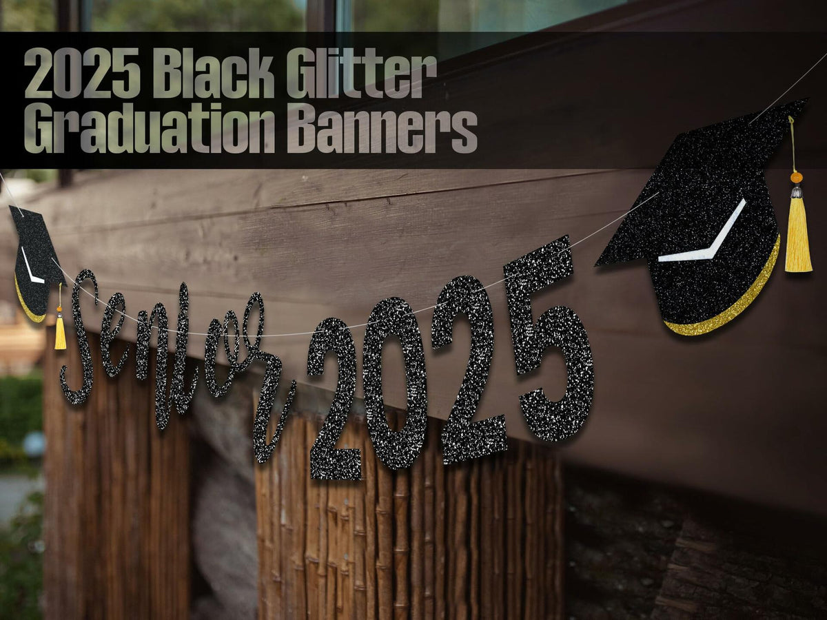 Oudain Glitter Senior 2025 Graduation Cap Banner Congrats Grad Blue