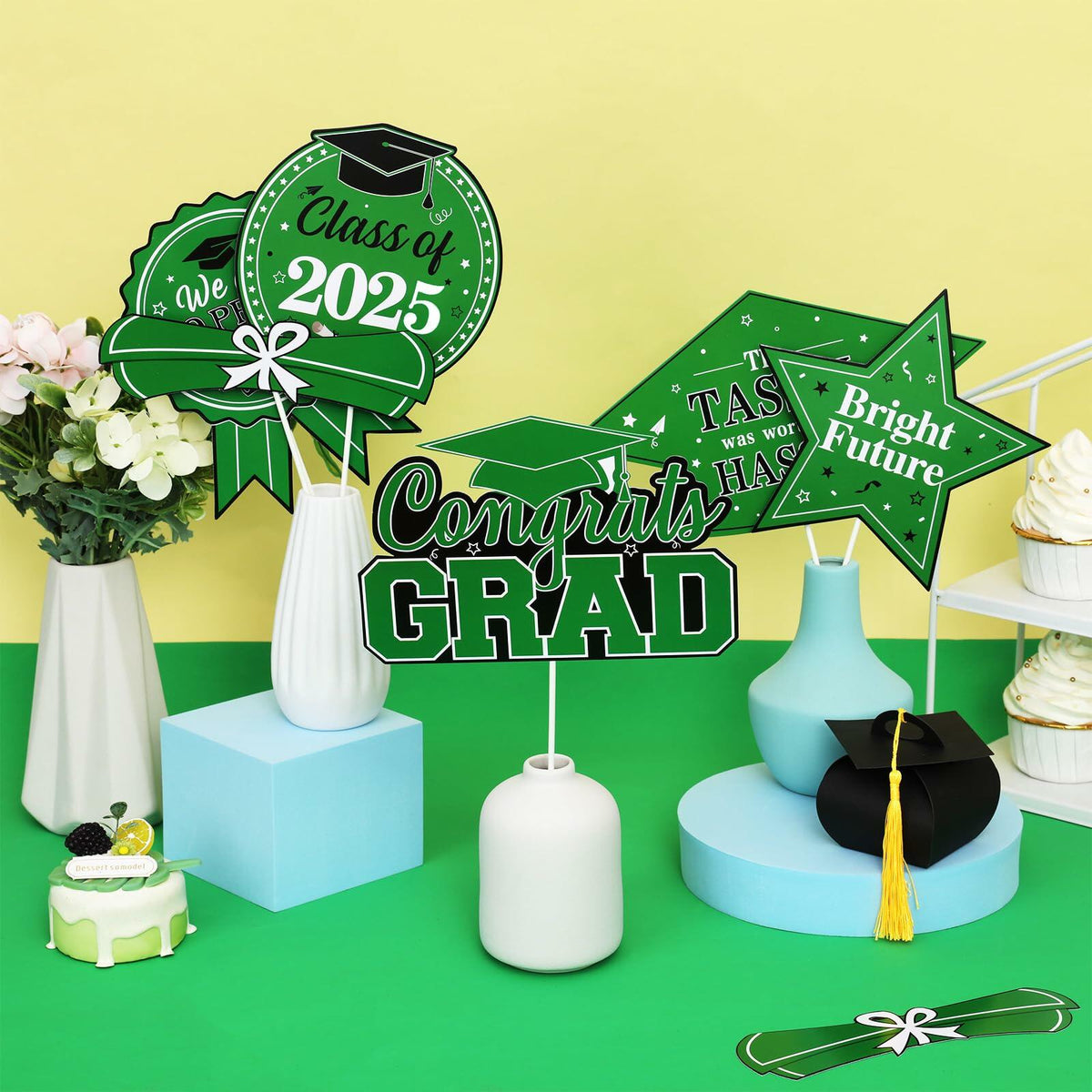 JOYMEMO Graduation Party Centerpiece Sticks 24pcs Teal Black 2025