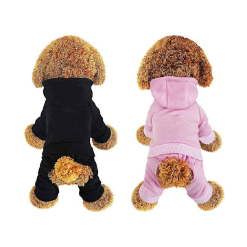 LifeWheel Pet Hoodie Fleece Jumpsuit Winter Warm Cotton Black + Pink Size S M L