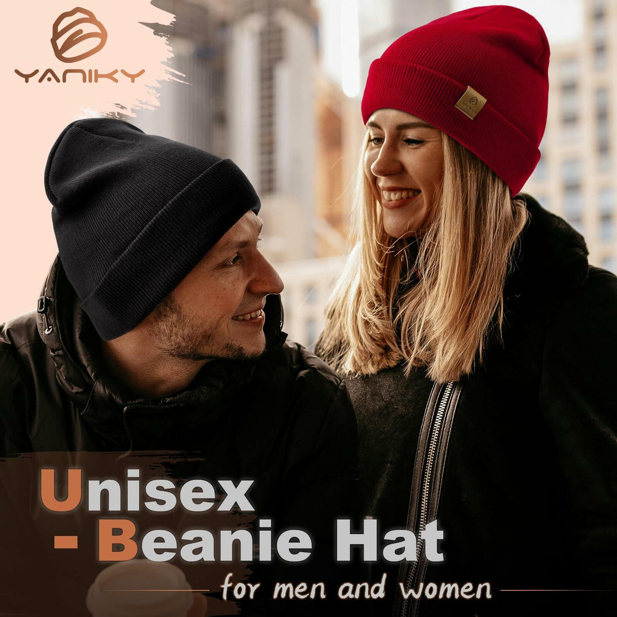 Beanies Cuffed Windproof Warm Knitted Hat Unisex White Size 1