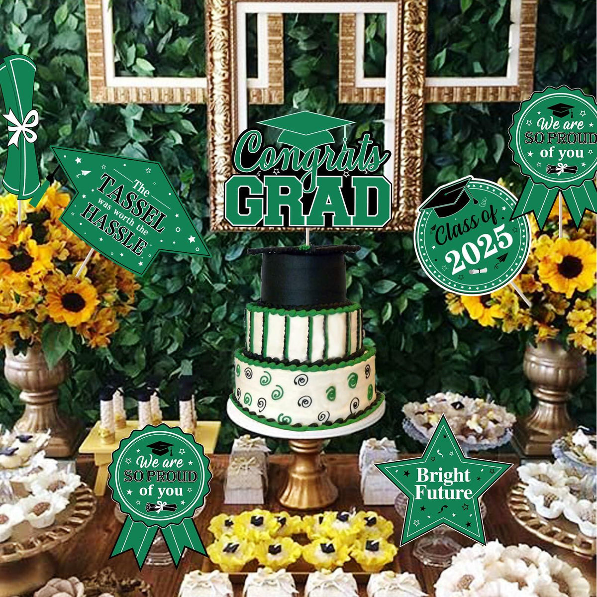 JOYMEMO Graduation Party Centerpiece Sticks 24pcs Teal Black 2025
