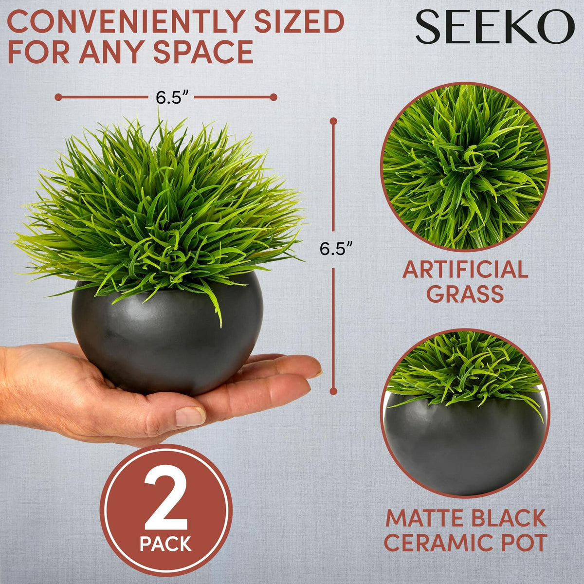 SEEKO Succulents Artificial Plants 2 Pack Indoor Fake Desk Shelf Decor