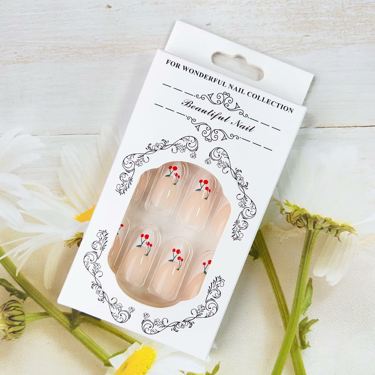 24 Pcs Light Green Press On Nails Short Square Flower Designs Acrylic