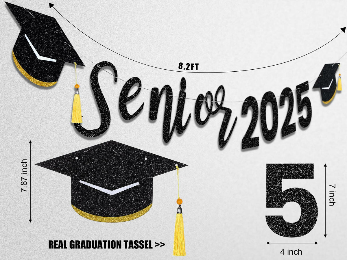 Oudain Glitter Senior 2025 Graduation Cap Banner Congrats Grad Blue
