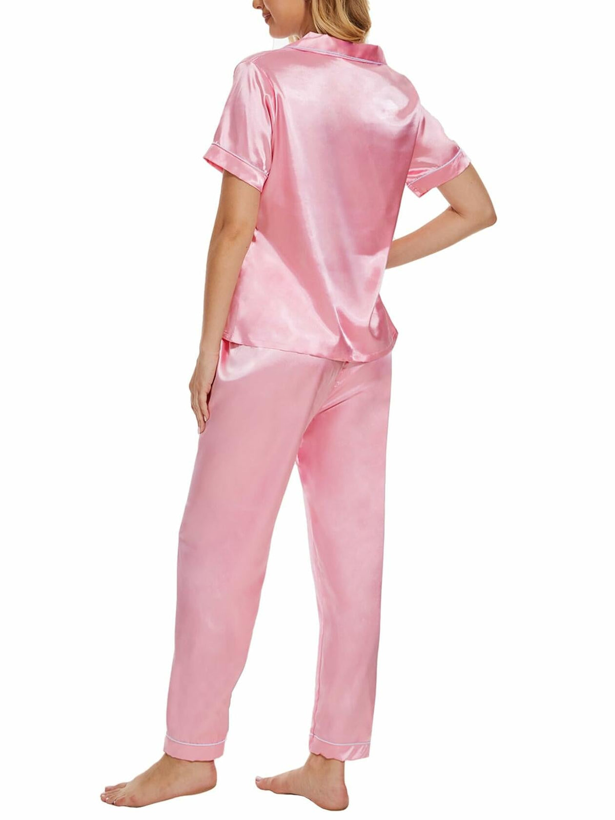 Women's Plus Size Pajama Set Short & Long Sleeve Top with Pants Size M Pink