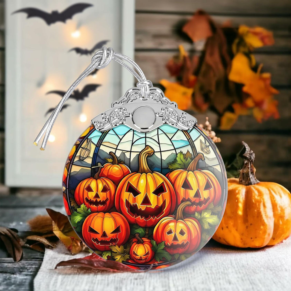 Pumpkin Family Stained Glass Christmas Ornament Holiday Decoration