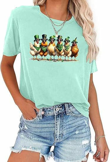 St. Patrick's Day Chickens Shirt Women Green Size 2XL