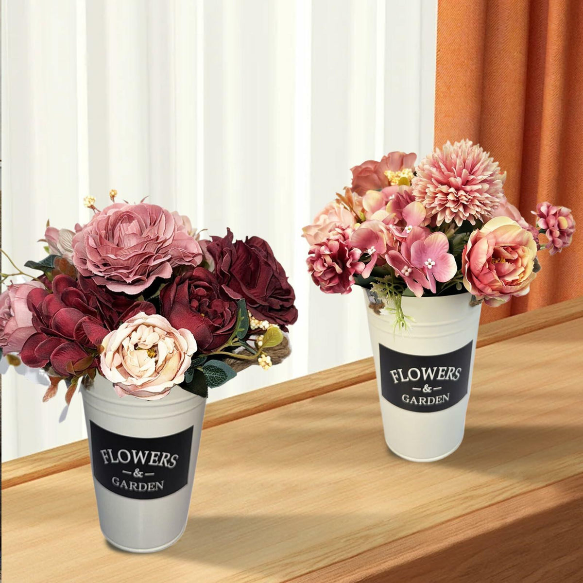 XDDCPWL Faux Silk Roses Flower Arrangement Pink Red Beige Vase Decor