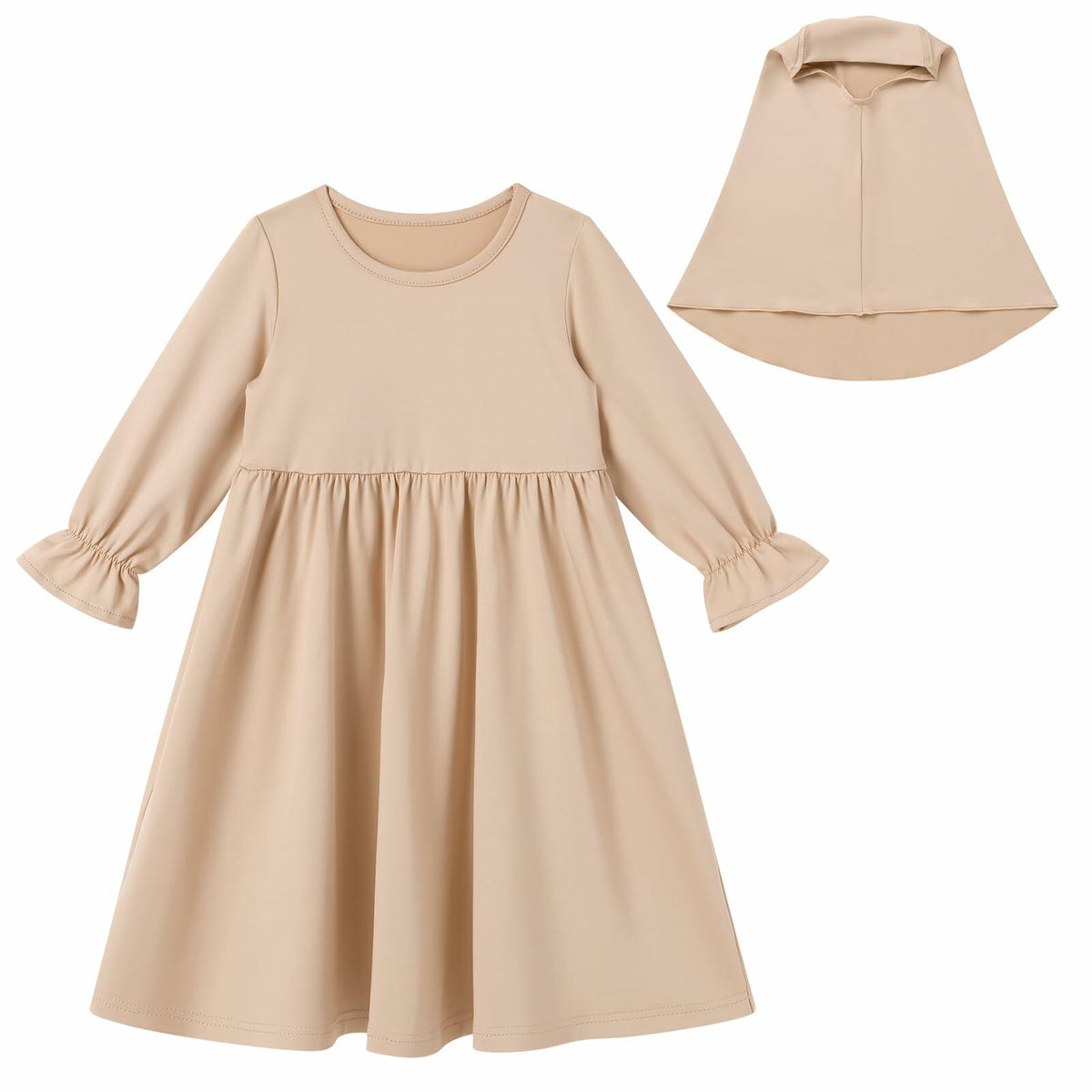 Muslim Baby Girl Abaya & Hijab Set 2pc Long Sleeve Kaftan Dress 6-12M