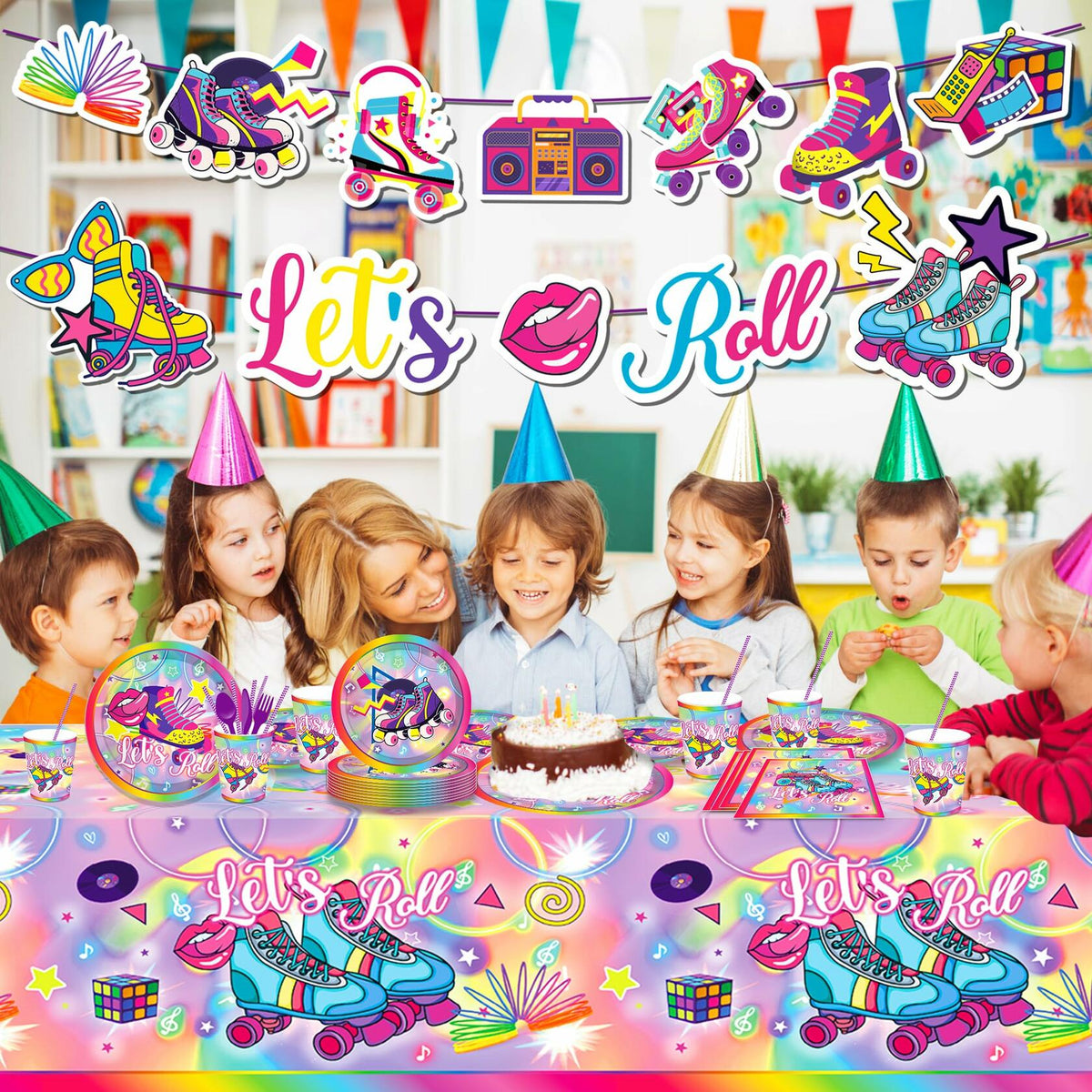 3 PCS Hippy Rainbow Disposable Plastic Tablecloth Rectangle Multicolor