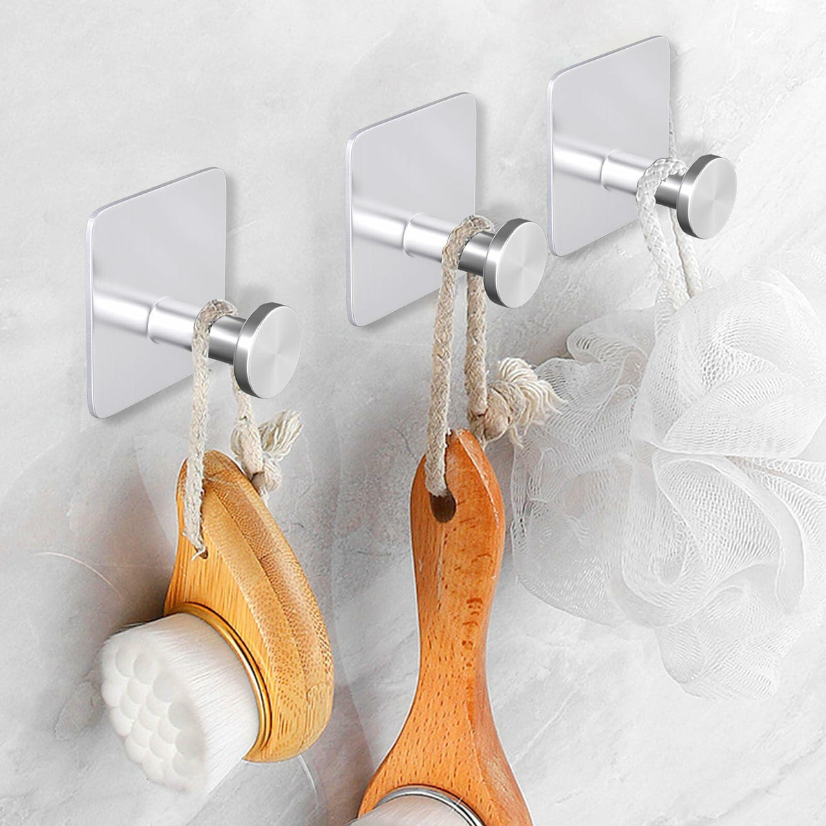 ACNISM Heavy Duty Waterproof Adhesive Hooks Stainless Steel 4 Pack Silver