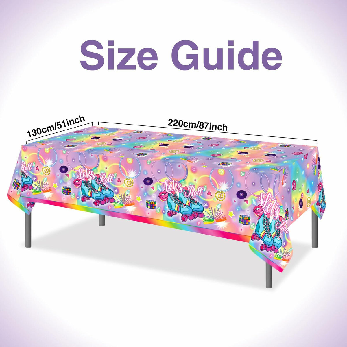 3 PCS Hippy Rainbow Disposable Plastic Tablecloth Rectangle Multicolor