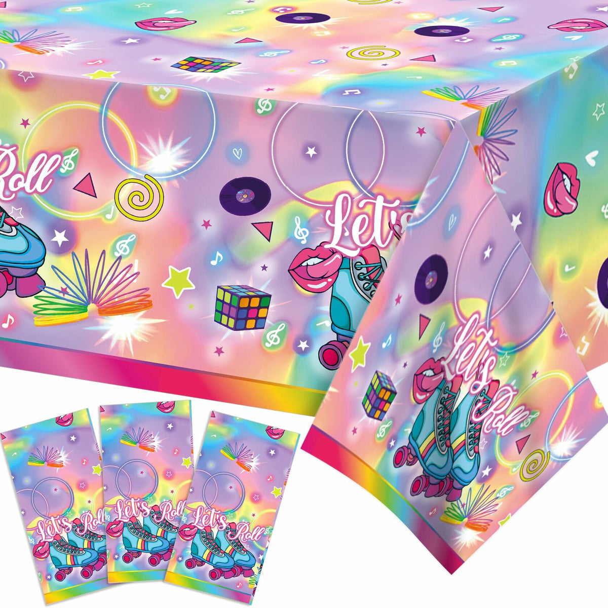 3 PCS Hippy Rainbow Disposable Plastic Tablecloth Rectangle Multicolor