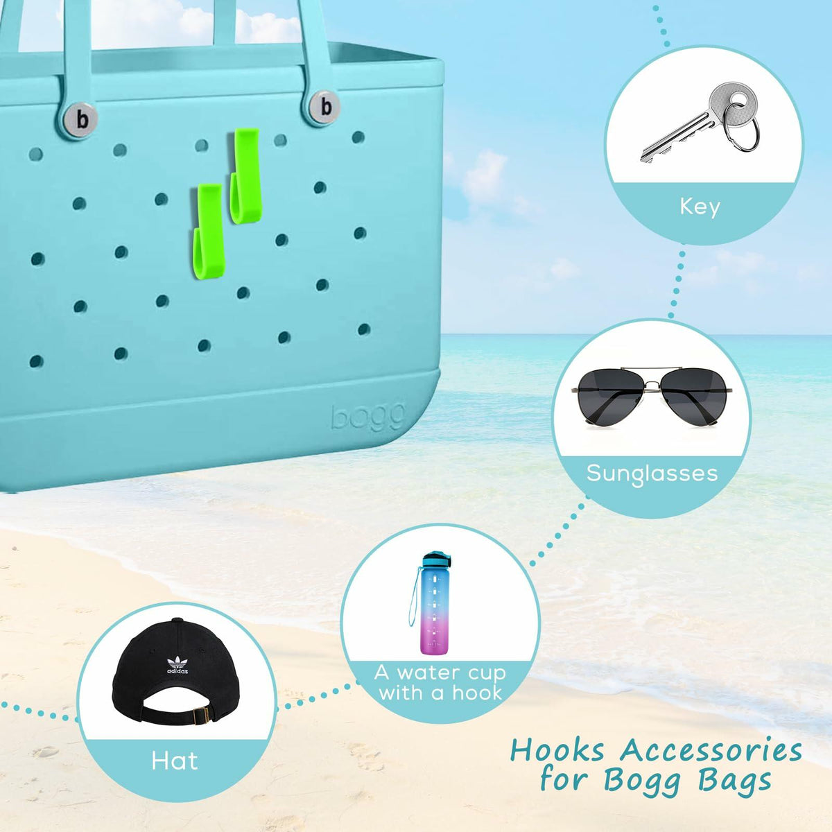 2Piece Hook Holder Accessories for Bogg Bags Neon Green Insert Charm Key Mask