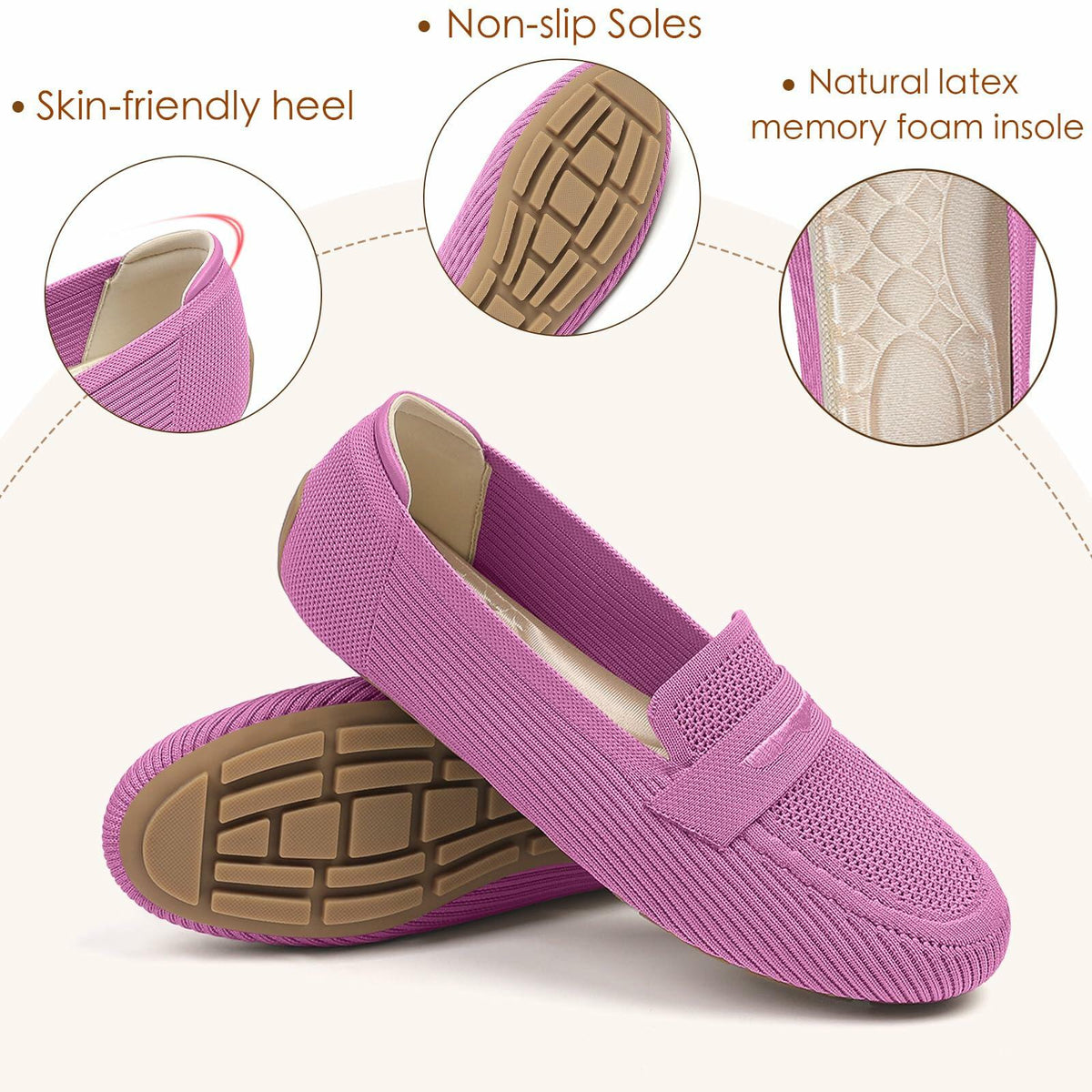Lrtyu Womens Knit Driving Loafers Comfortable Slip On Casual Pink Size 7