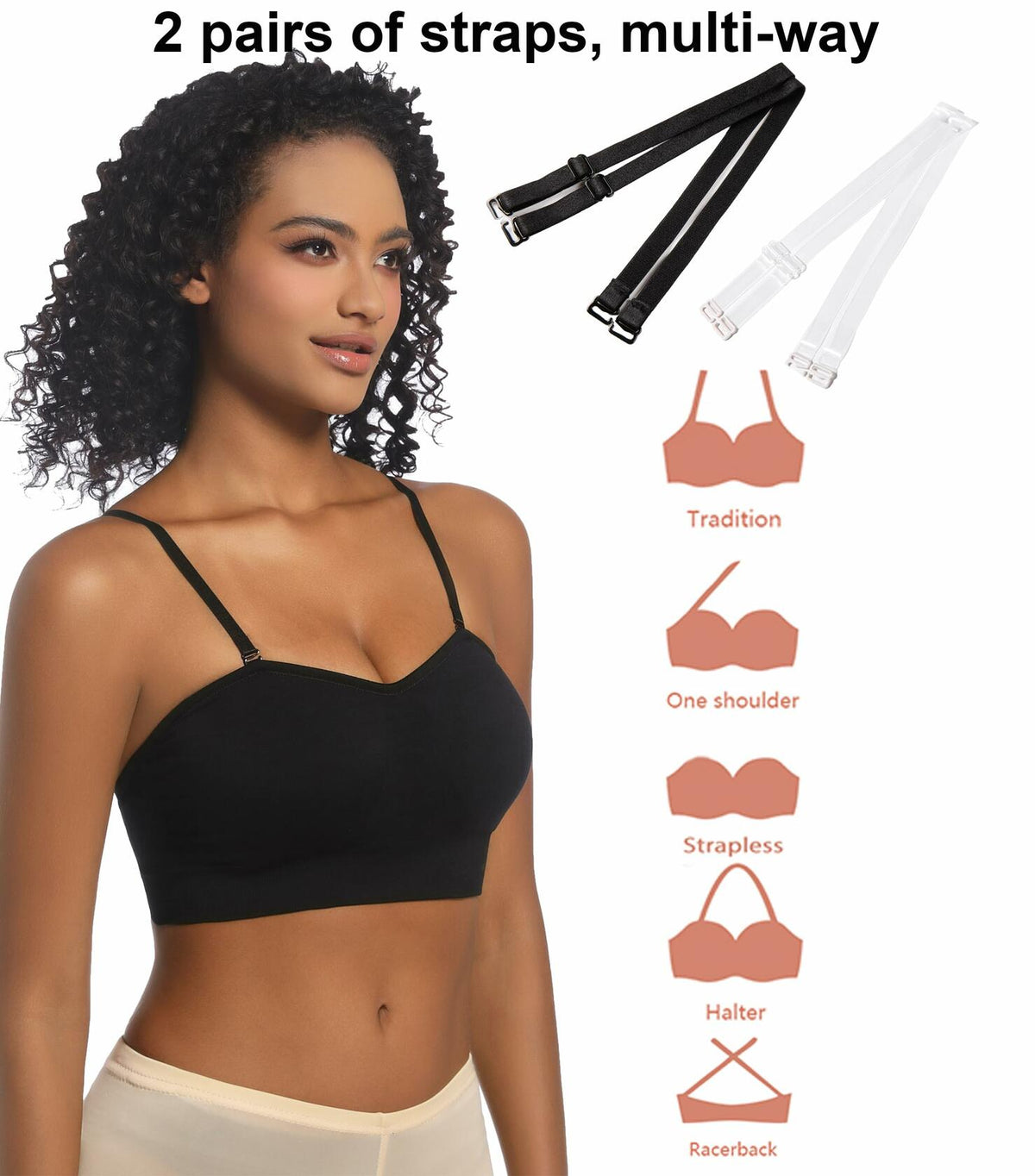 PRETTYWELL Strapless Padded Bandeau Bra Wireless Comfort Black Size L