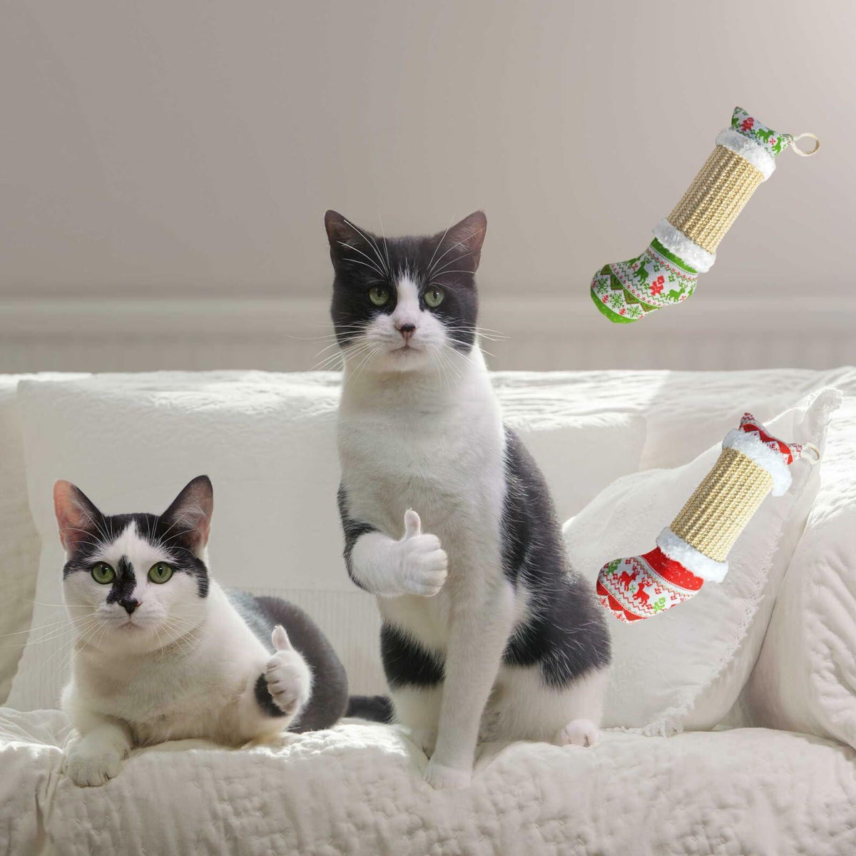 FuneeTop Interactive Cat Kicker Toy Stocking Shape 12'' Natural Sisal Red