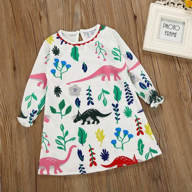 Adorable Girls Toddler Long Sleeve Cotton Dress Cartoon Bird 6T