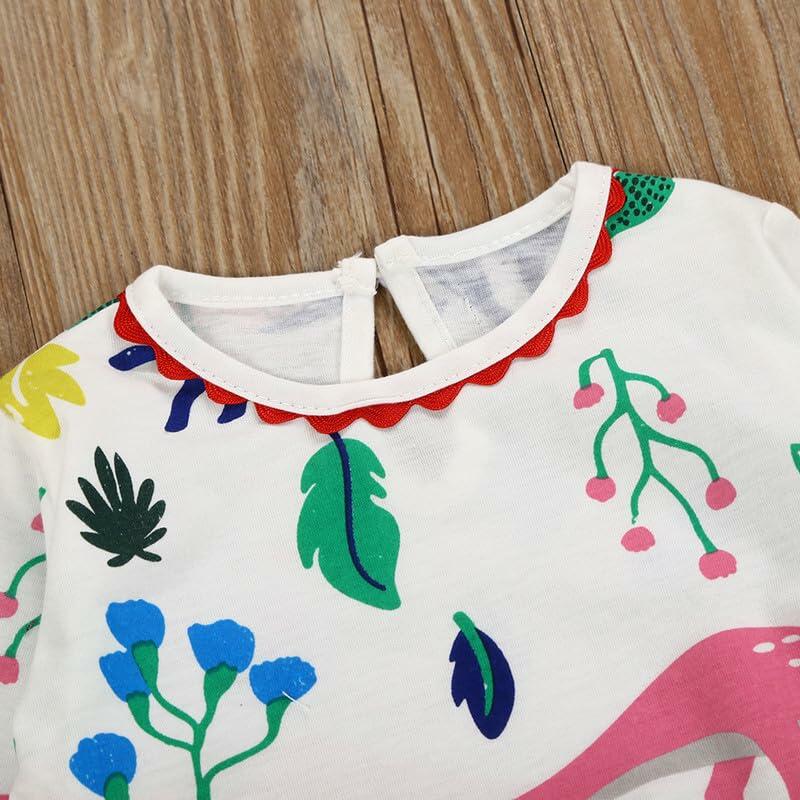 Adorable Girls Toddler Long Sleeve Cotton Dress Cartoon Bird 6T