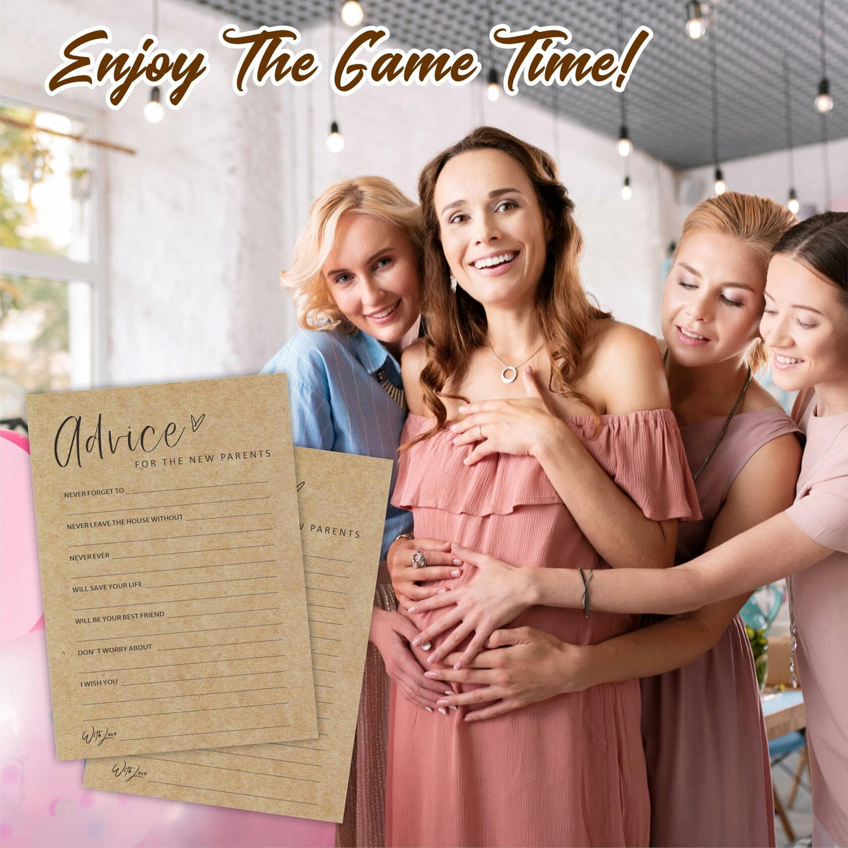 Praft Paper Baby Shower Game Cards 30 Pcs Double-Sided Fill In A06