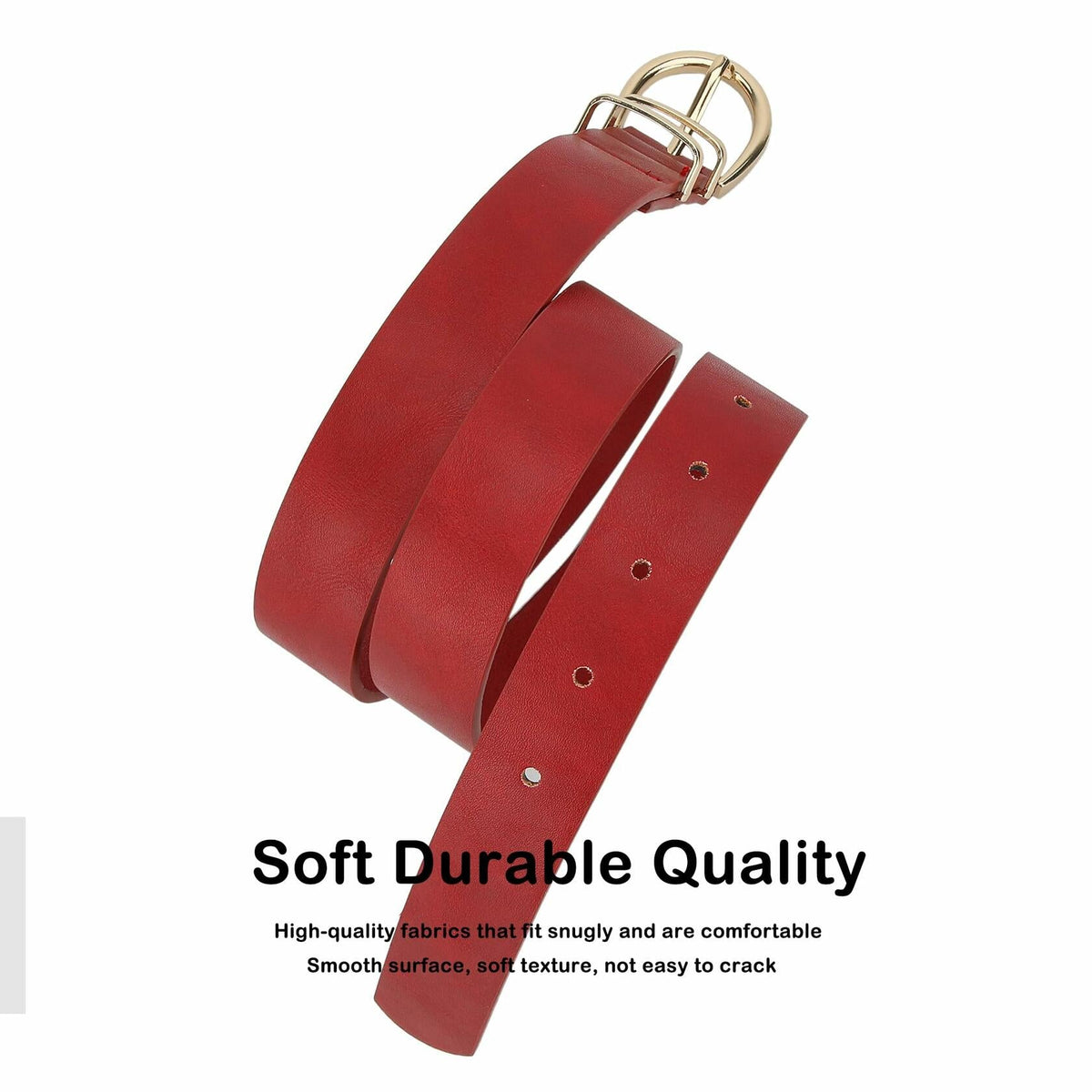 Earnda Women's Faux Leather Waist Belt Red Gold Buckle Large Size L