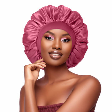Satin Bonnet 2 Pack Silk Hair Bonnets Black Peacock Blue Pink