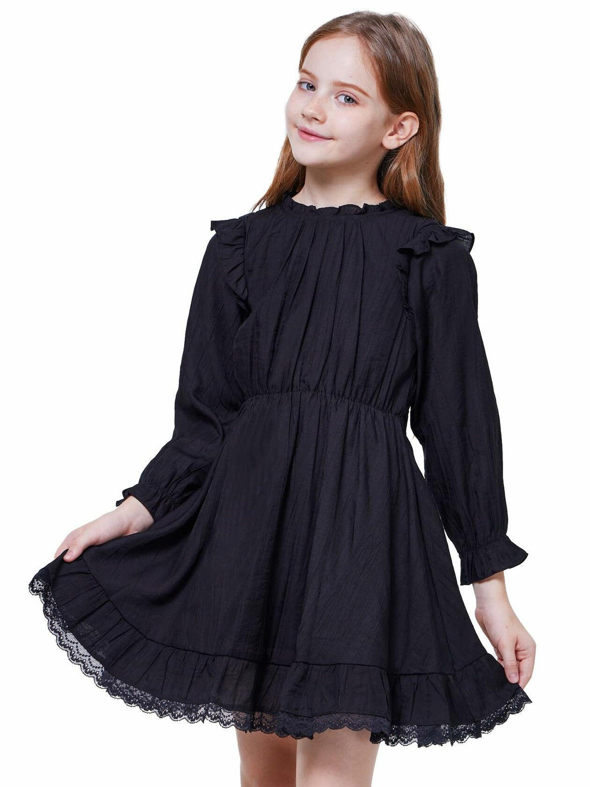 WULFUL Girls Long Sleeve A-line Belted Dress Navy Size 11-12