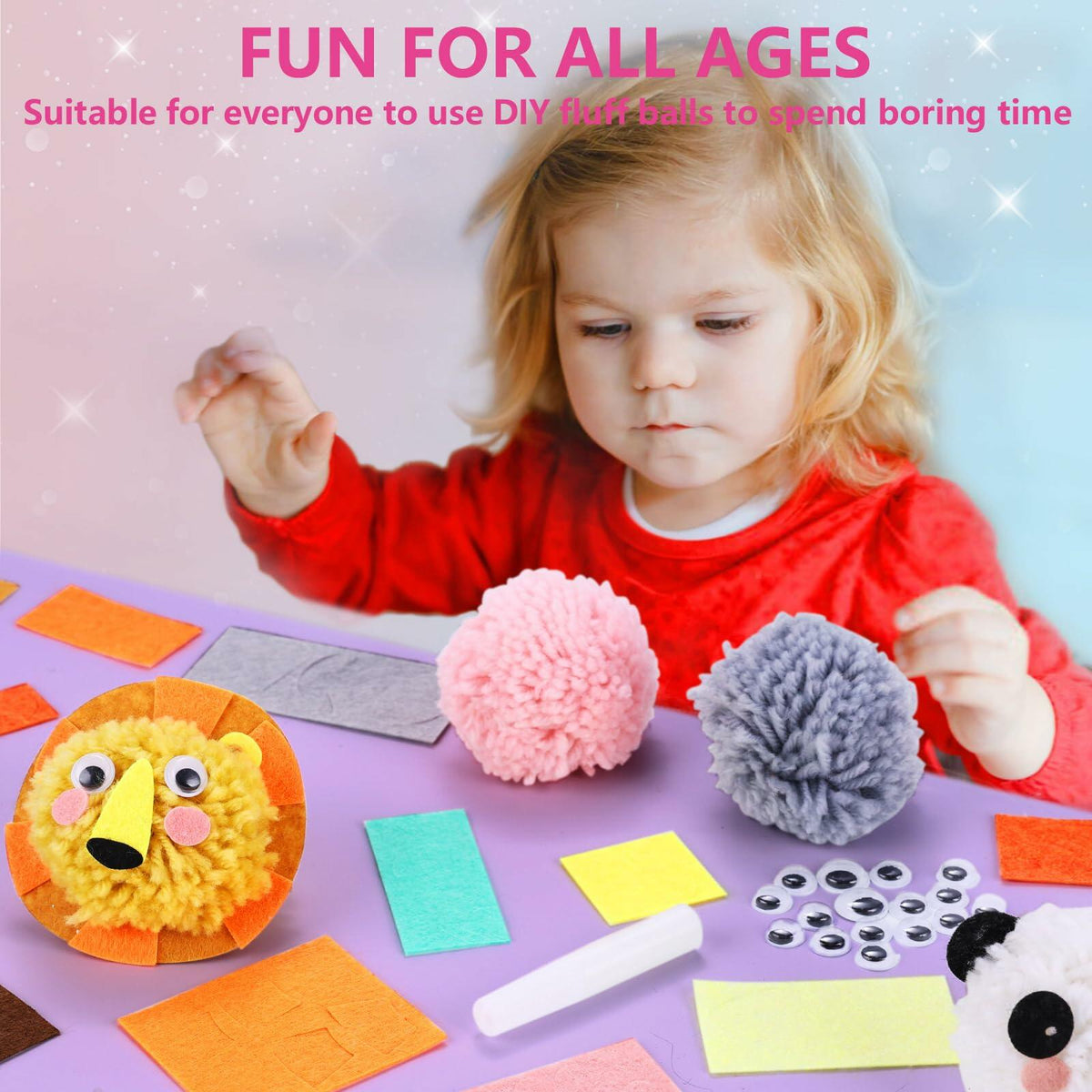 Pom Pom Craft Kit DIY Plush Animal Art Project Kids Ages 6-9