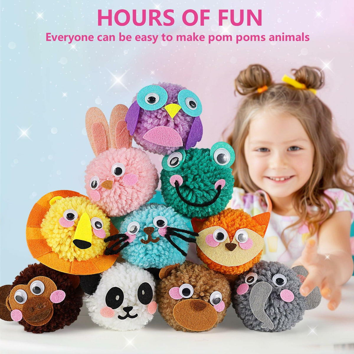 Pom Pom Craft Kit DIY Plush Animal Art Project Kids Ages 6-9