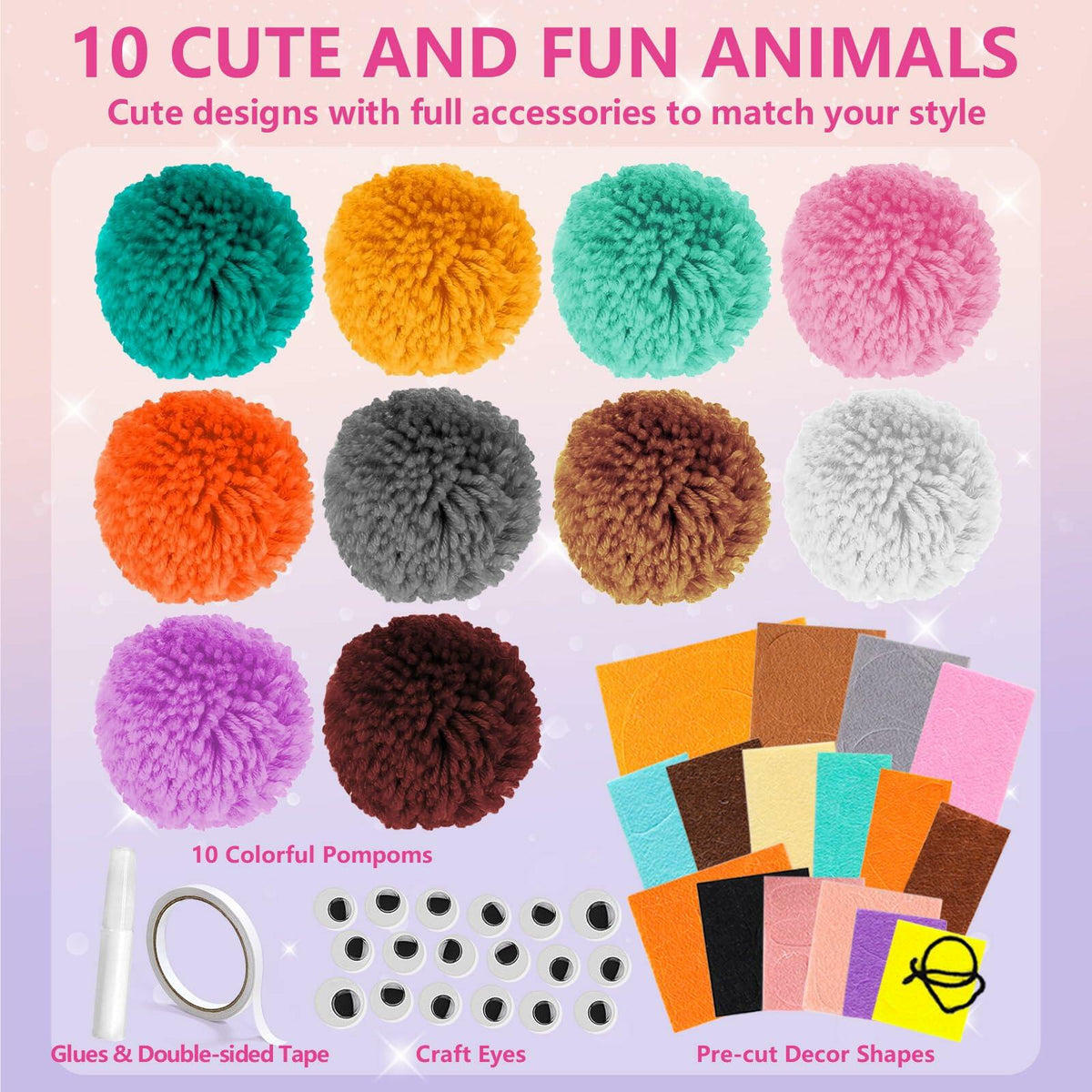 Pom Pom Craft Kit DIY Plush Animal Art Project Kids Ages 6-9