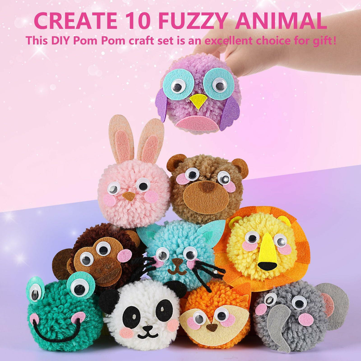 Pom Pom Craft Kit DIY Plush Animal Art Project Kids Ages 6-9