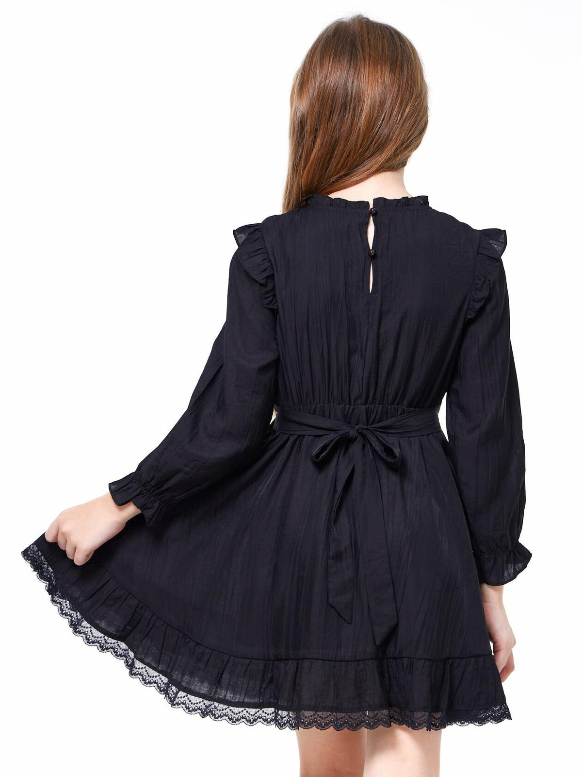 WULFUL Girls Long Sleeve A-line Belted Dress Navy Size 11-12