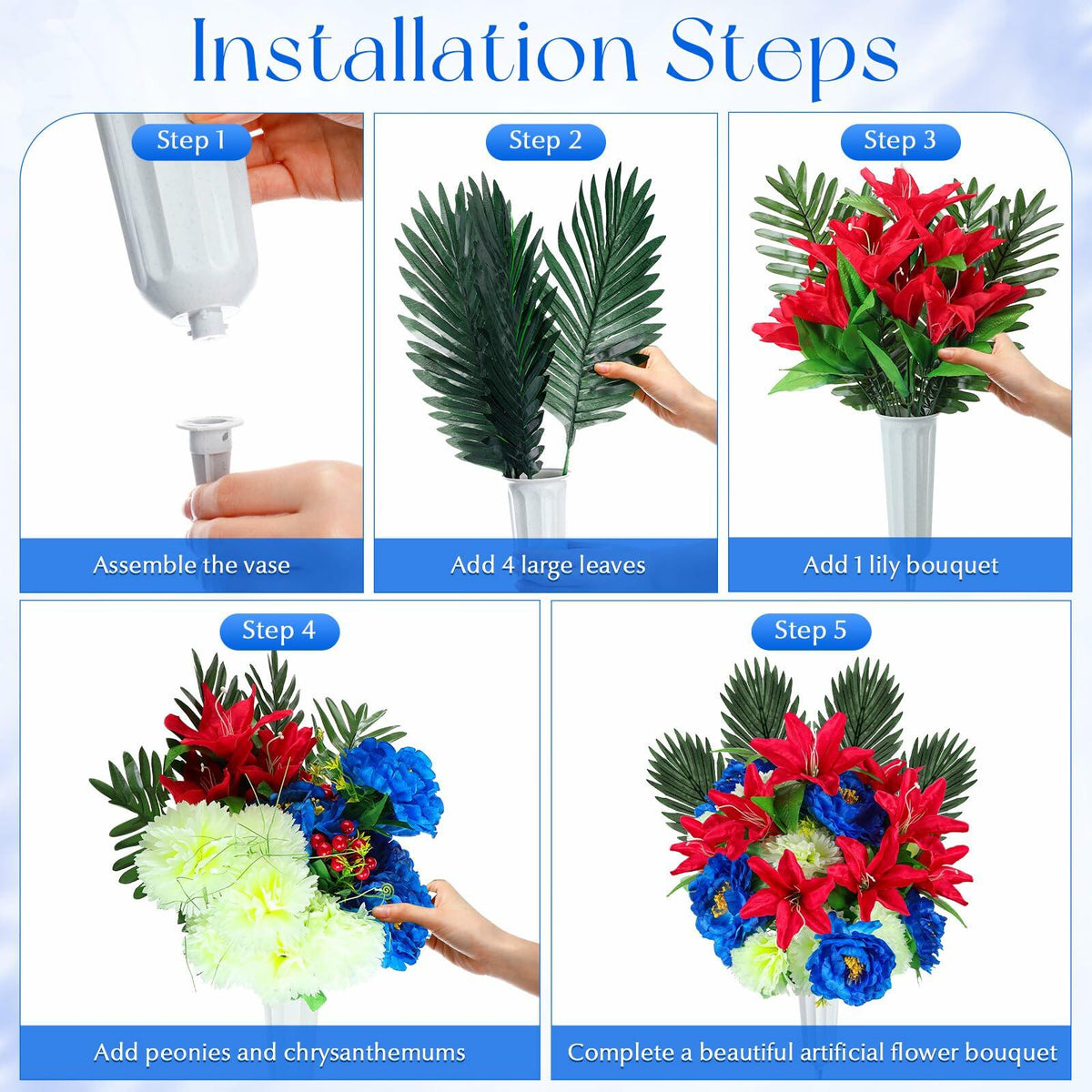 Riceshoot Artificial Memorial Red Lily Bouquet for Gravesite, Single Stem