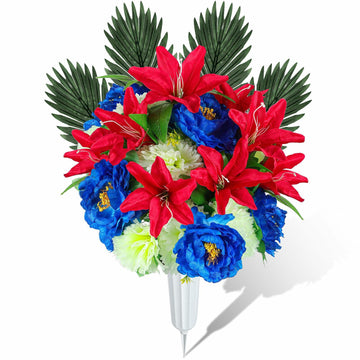 Riceshoot Artificial Memorial Red Lily Bouquet for Gravesite, Single Stem