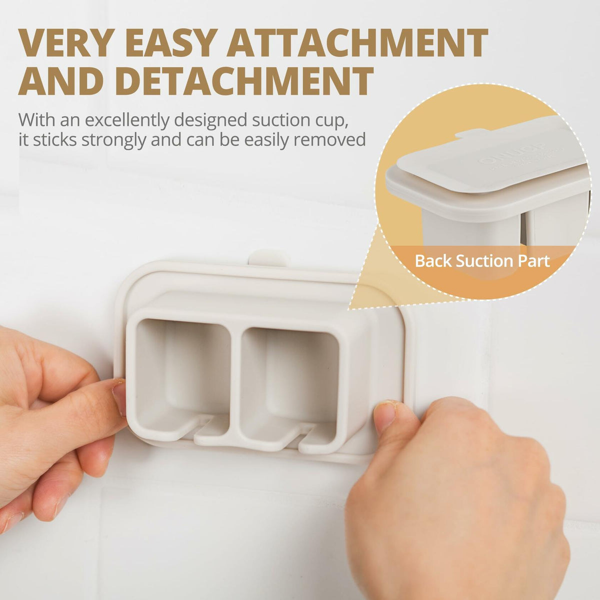 ONUCP Silicone Suction Toothbrush Holder 2-Slot Wall Mount Sand Beige