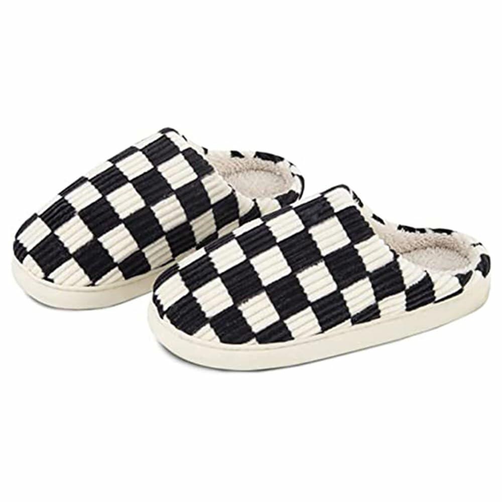 kissxiaoya Unisex Plaid Memory Foam House Slippers Black Size 4-4.5