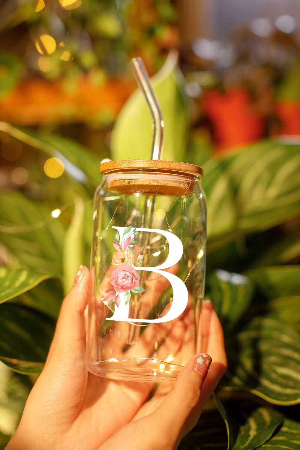 NewEleven Personalized Monogrammed Coffee Glass 16oz Letter D Women