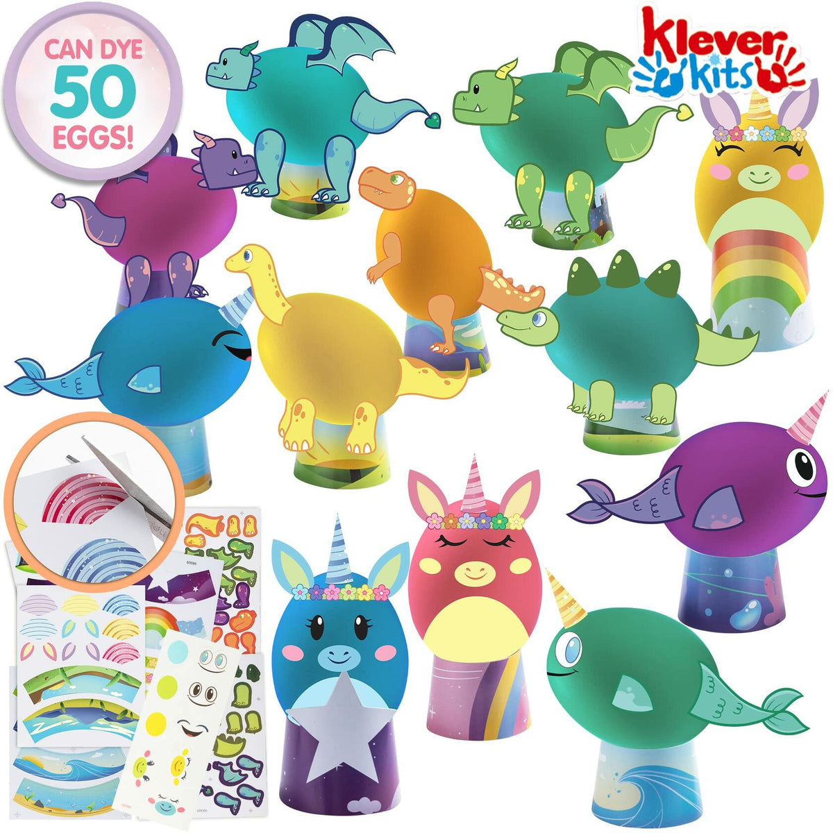 Klever Kits Easter Animal Egg Dye Kit 27 PCS Mermaid Dinosaur Unicorn