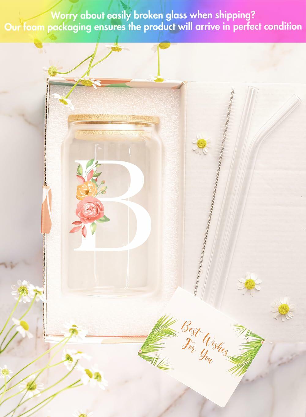 NewEleven Personalized Monogrammed Coffee Glass 16oz Letter D Women