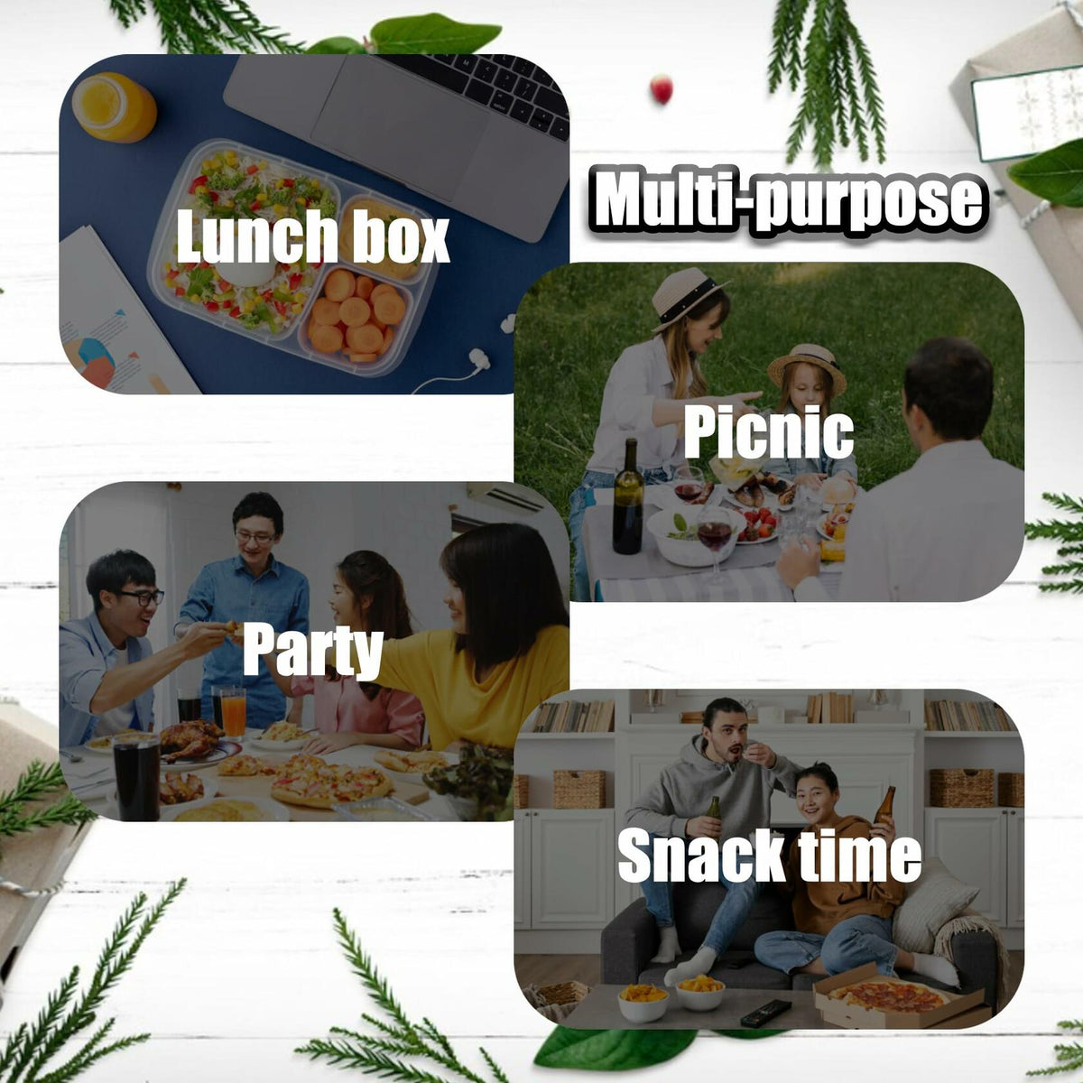 VOUKEN Double Compartment Snack Containers with Lids Transparent 10PCS