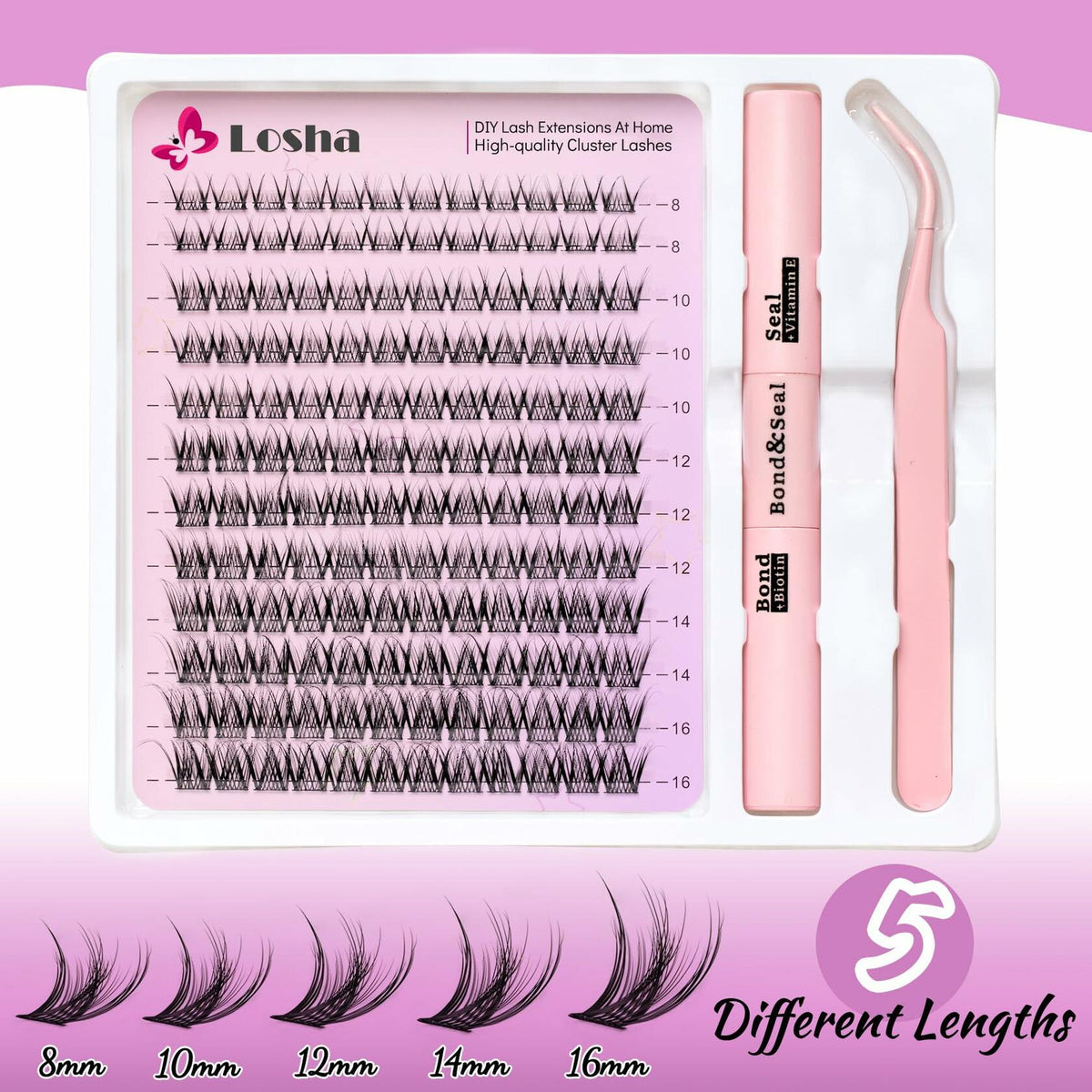 Losha Lash Extension Kit 144pcs Wispy Clusters 8-16mm C Curl Natural