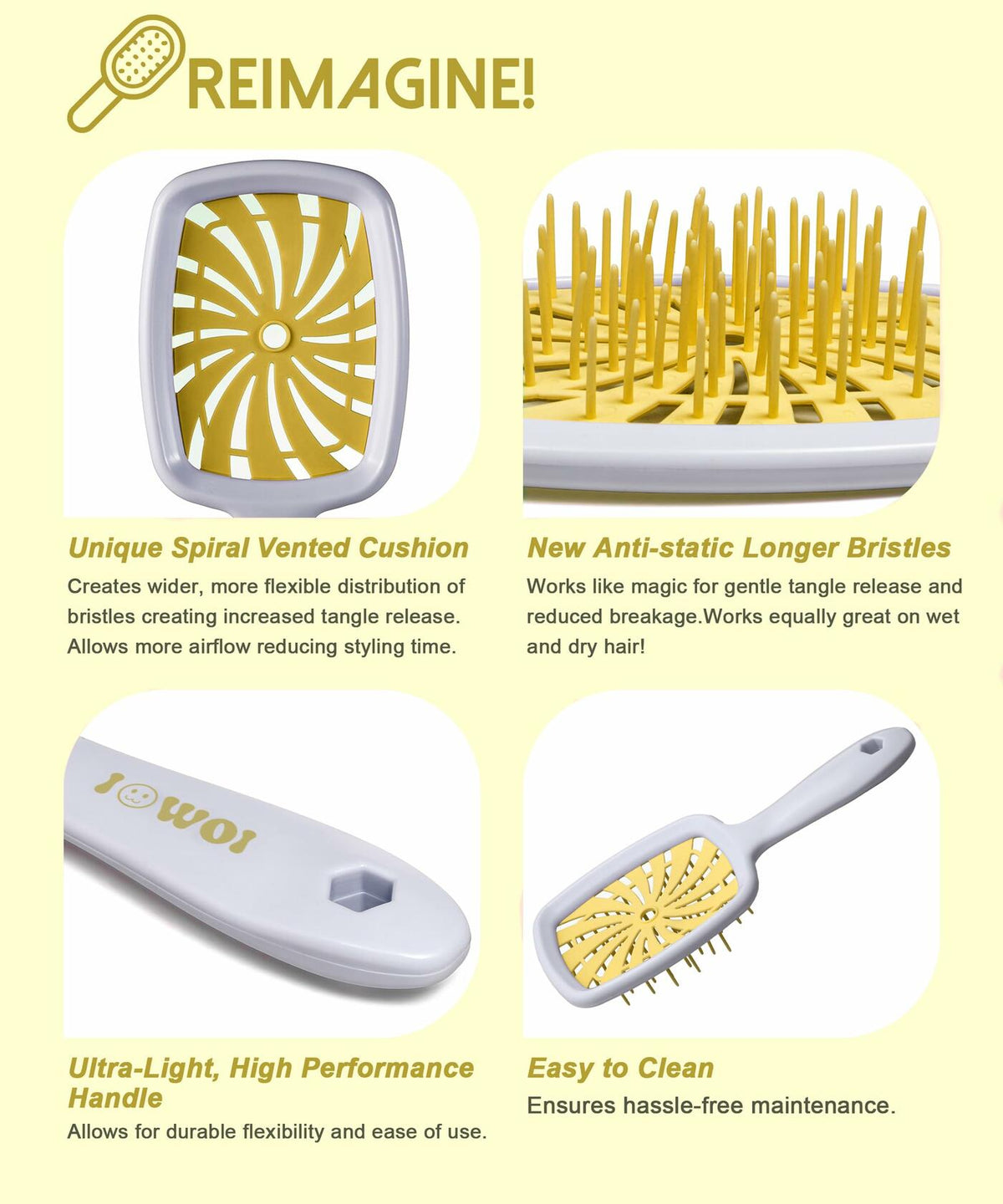 Detangler Brush Anti-Breakage Vented Bristle Mini Travel Lemon Hair Care
