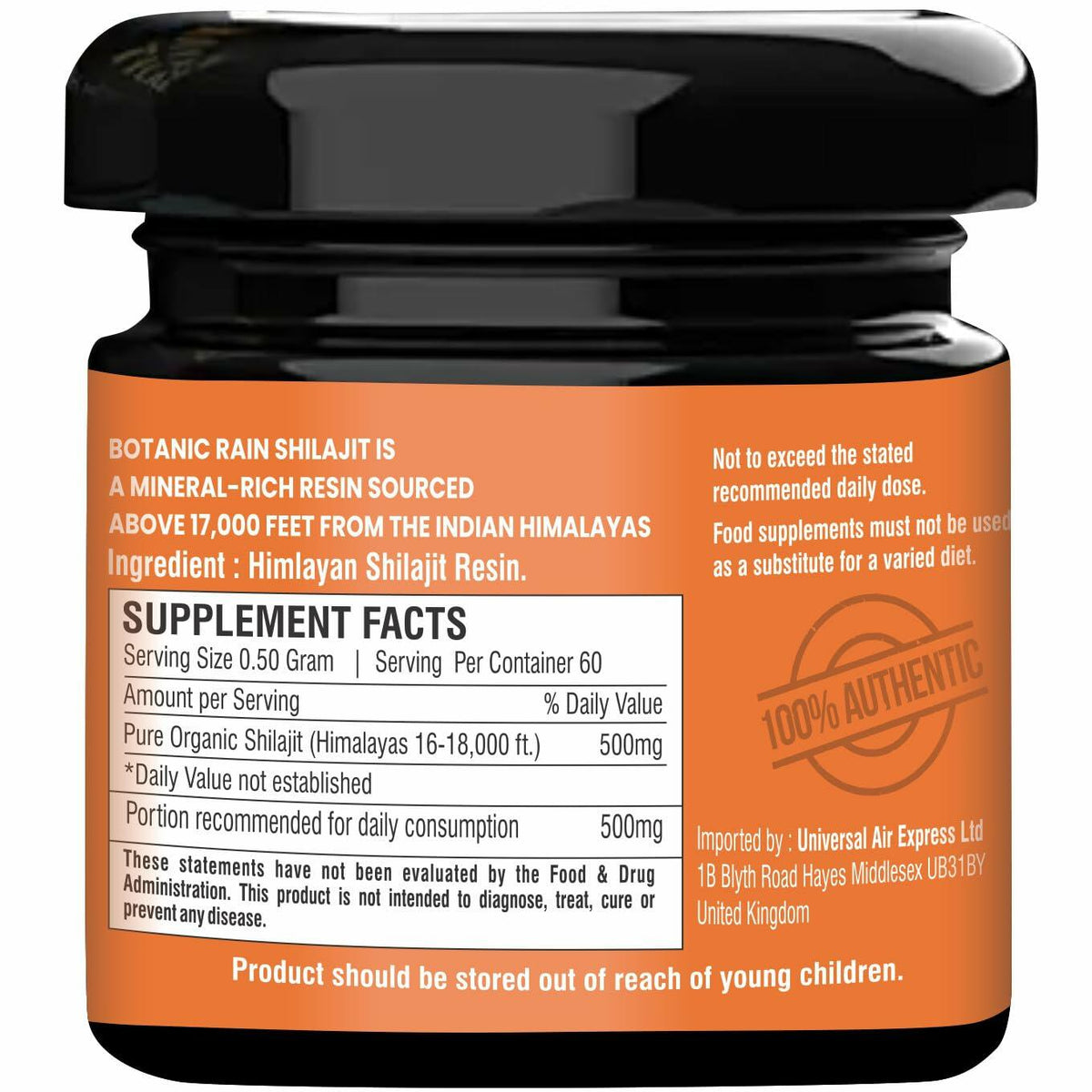BestBy02/27 Botanic Rain Himalayan Shilajit Resin 85+ Minerals 1.06 oz