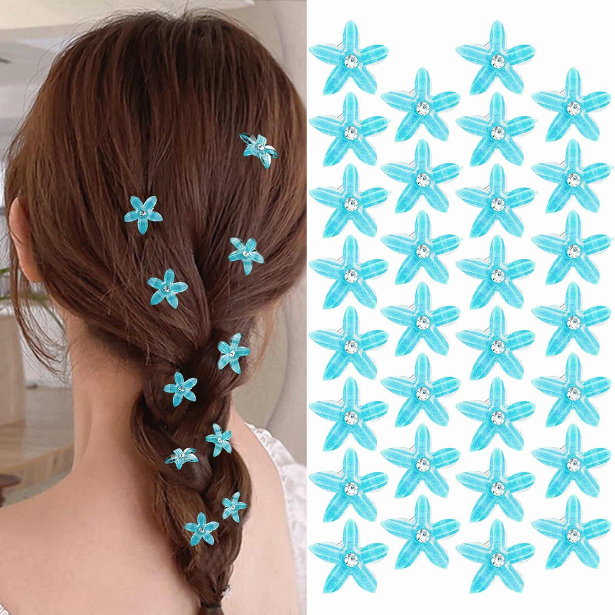 CUBACO 30pcs Mini Rhinestone Hair Clips Crystal Bridal Flower Clips