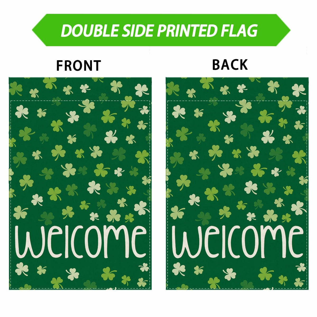 ZAEW St. Patrick's Day Shamrocks Burlap House Flag 28x40 Inch Green Double Sided