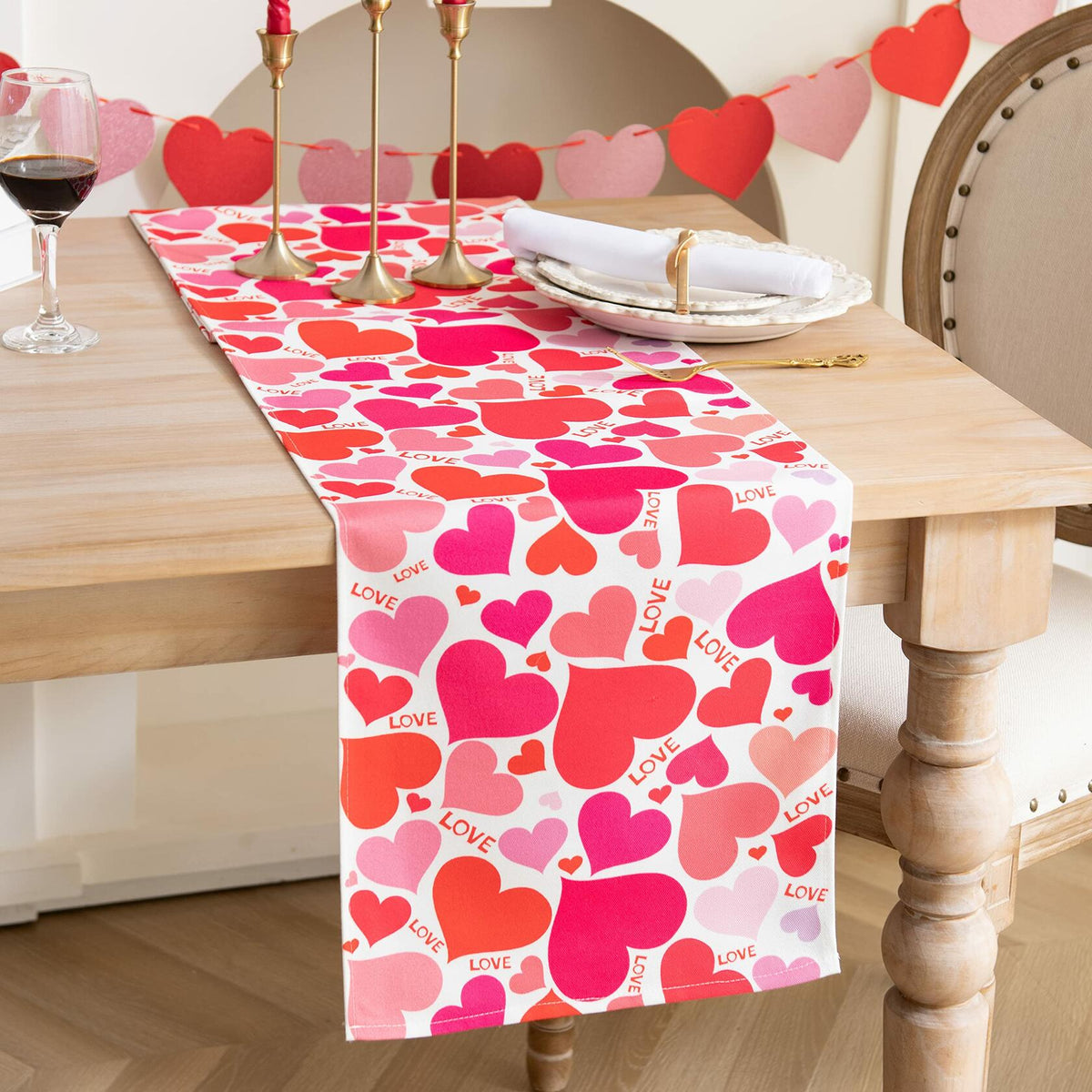 Joyfol Day Valentine's Red Love Heart Table Runner 13x72 Inches