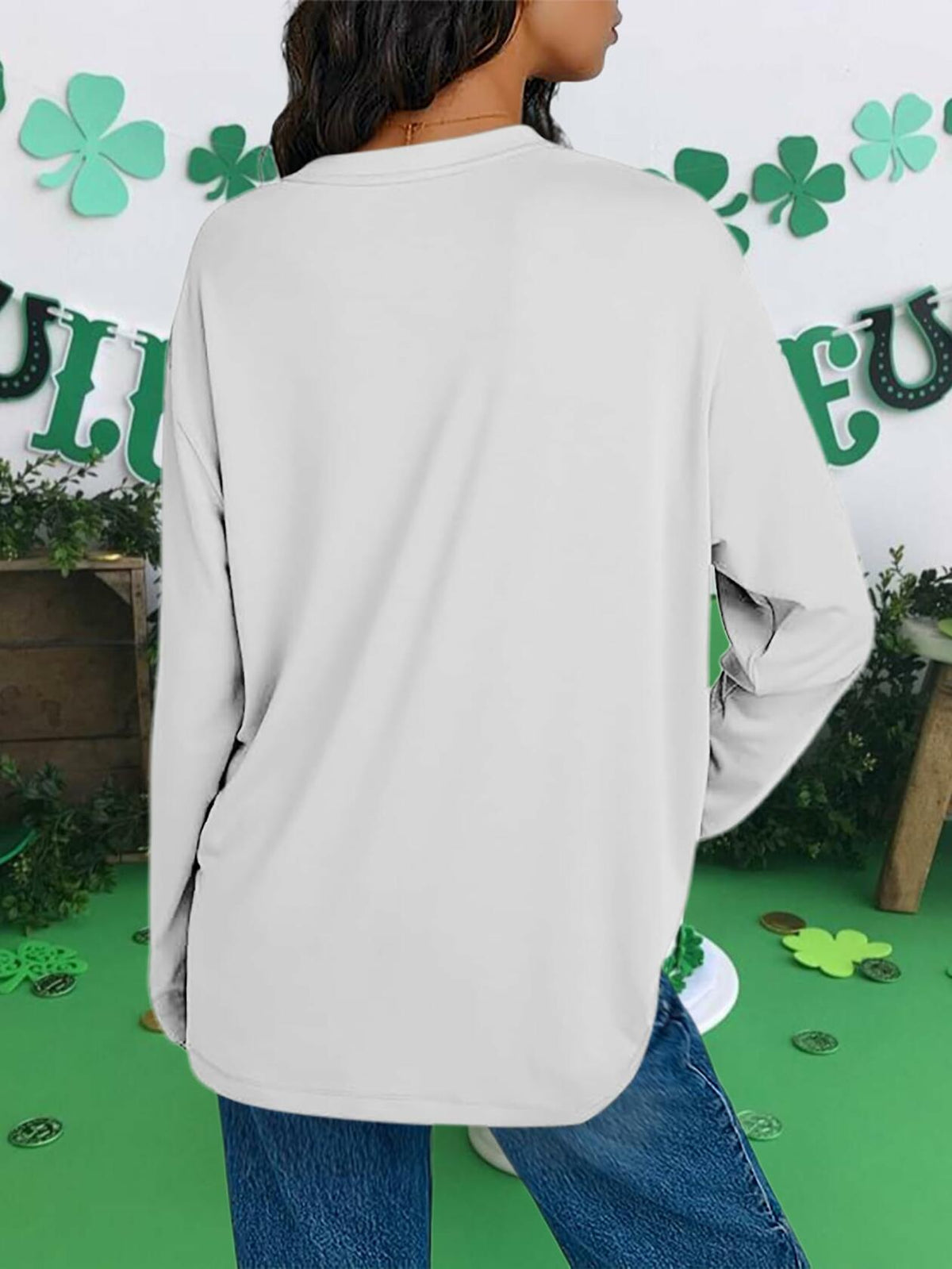 St. Patrick’s Day Women’s Lucky Shamrock Long Sleeve Tee Green 2XL