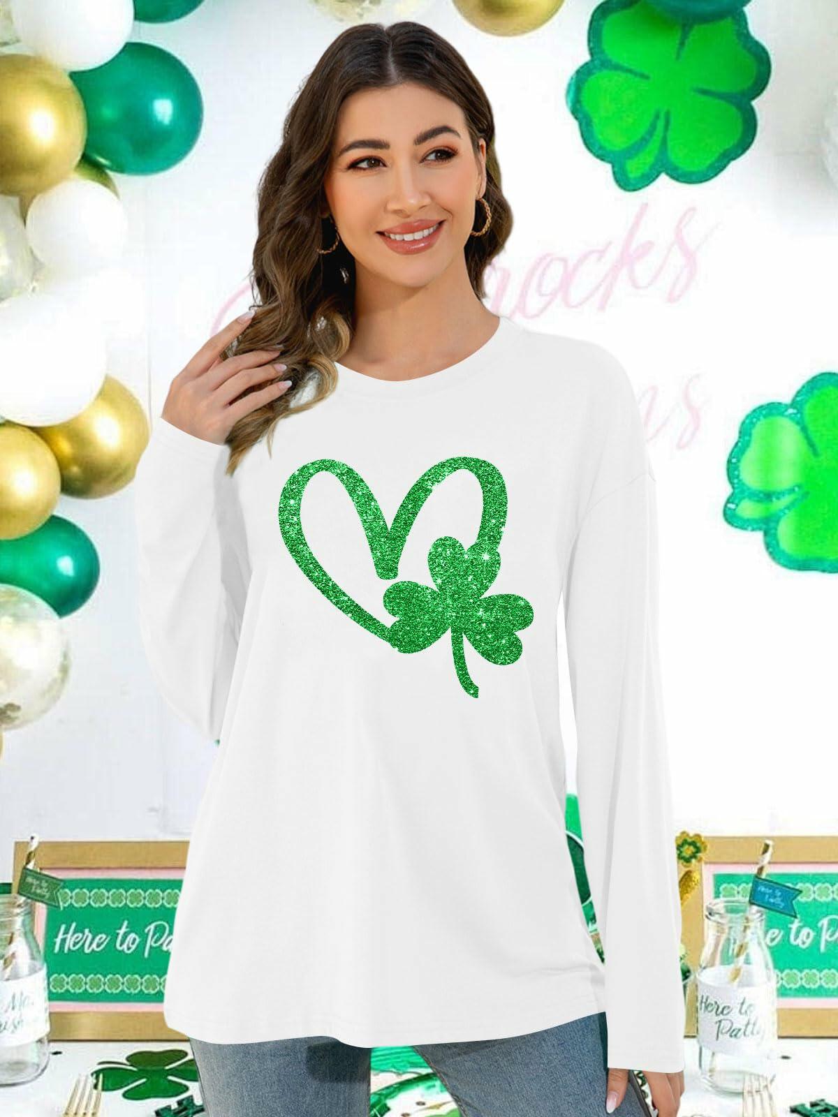 St. Patrick’s Day Women’s Lucky Shamrock Long Sleeve Tee Green 2XL