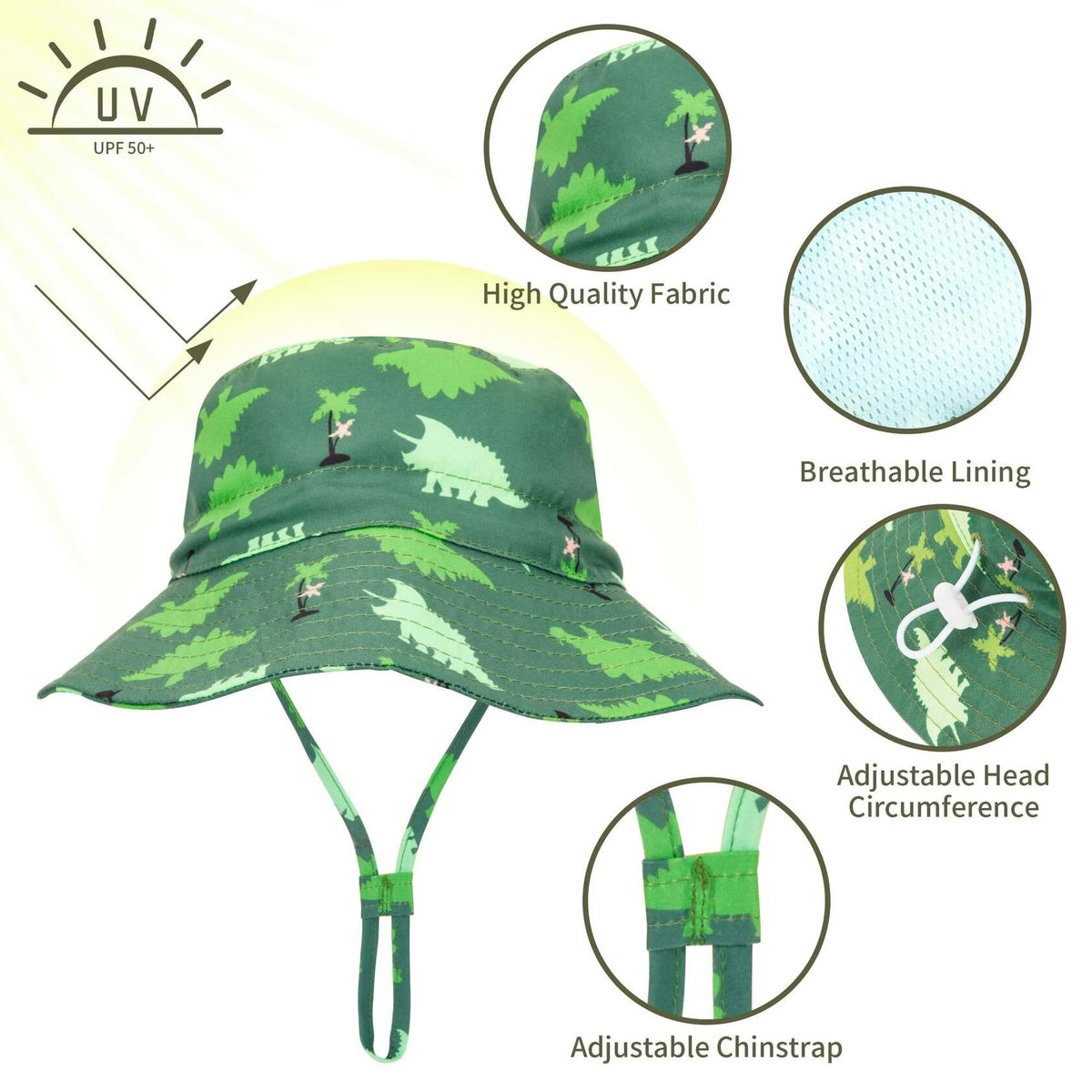 Fynnsure Baby Boy Sun Hat UPF 50+ Adjustable Bucket Hat Green Tree 0-6M