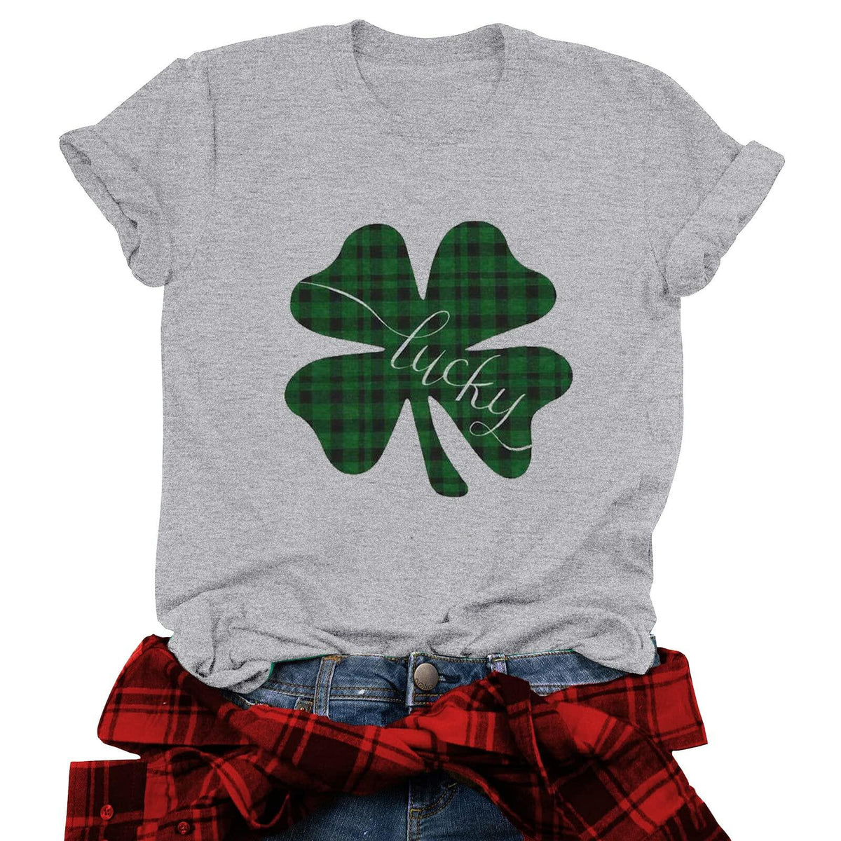 Gray St Pattys Day Shirt Women Lucky Clover Funny St Patrick's Day Tee XL